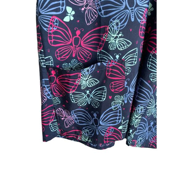Shana Women Scrub Top L Navy Butterfly Medical Uniform Nurse Workwear Dental - Picture 6 of 11